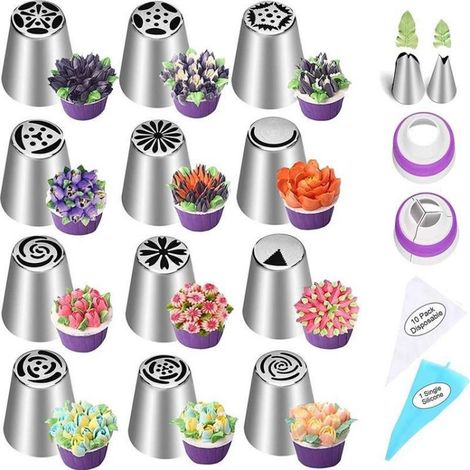 Douille à pâtisserie professionnelle forme fleur, avec poche à douille TPU réutilisable pour la décoration de gâteaux et cupcakes, kit de décoration pâtisserie pour pâtissiers amateurs et professionne (1/5)