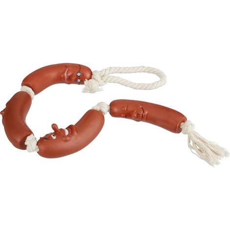 Jouet pour chiens saucisse, lot de 4, petit & grand canin, robuste, sans couinement, objet à mâcher, 65 cm, rouge-blanc (1/5)
