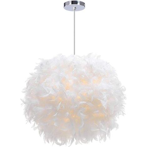 Suspension moderne - Diamètre 30 cm - Abat-jour sphérique en forme de plume - Douille E27 - Chambre - Blanc - 30 cm (1/5)