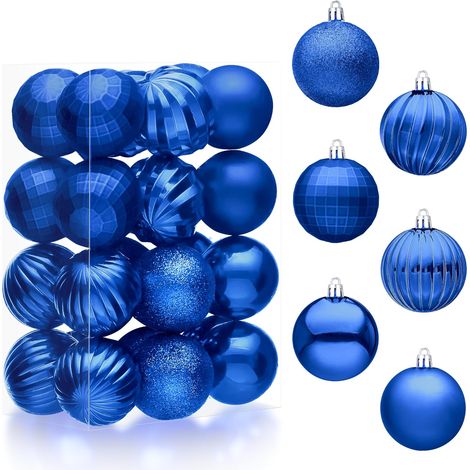 Lot de 24 boules de Noël bleues de 6 cm incassables - Décorations de Noël à suspendre pour sapin de Noël, couronne, guirlande, vacances (1/5)