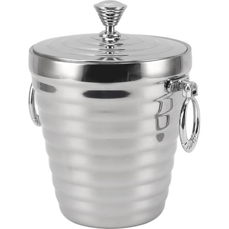 Doppelwandiger Eis- und Weinkühler aus Edelstahl mit Deckel, Zange und Sieb, großer 2-Liter-Eisbehälter für Bar und Party. (1/5)