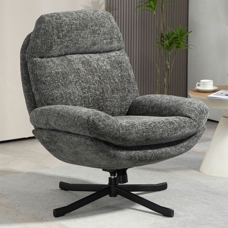 Fauteuil lounge pivotant 78x91x99cm en tissu gris chiné - ZENTY