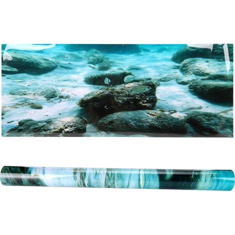 Sticker mural adhésif en PVC à motif de rochers marins pour aquarium, 61 x 30 cm. Décoration pour aquarium.