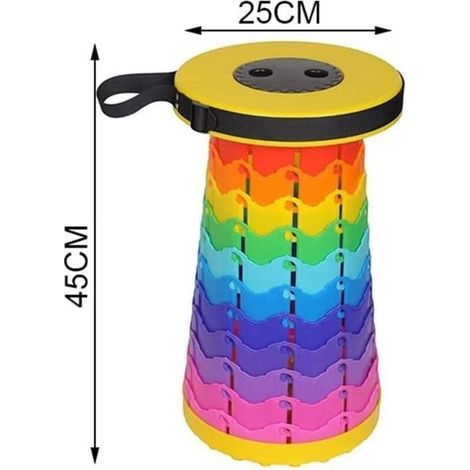(Mashup arc-en-ciel jaune)Tabouret Pliant Rétractable - Arc-en-Ciel - Jaune - Hauteur Réglable - 45x25CM - 200 kg (1/2)