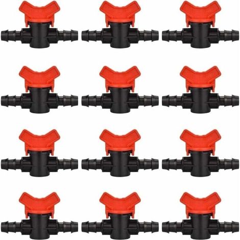 12 rubinetti per tubo da giardino, valvola per tubo di irrigazione da 16 mm, raccordo valvola di intercettazione in plastica per controllo valvola acqua giardino esterno (nero + rosso) - LIAIKI