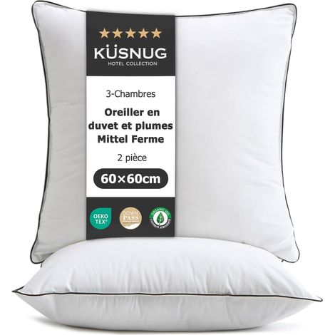 Oreiller d'hôtel en Duvet d'oie et Plumes, 60 × 60 cm Lot de 2 (1/5)