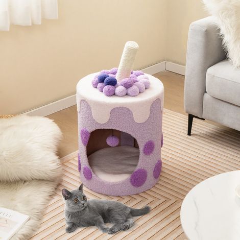 Tour d'Arbre à Chat Bubble Tea Condo Griffoir en Sisal Jouet Boule Pendante pour Chats d'Intérieur Centre d'Activité Mignon pour Chat Violet CW2927 Maison Chic (1/2)