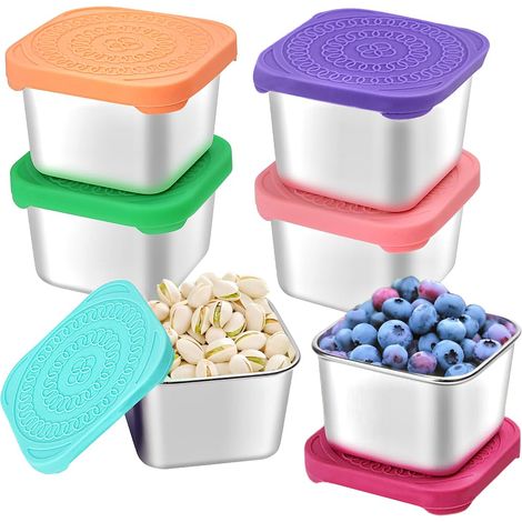 Boîte à goûter en acier inoxydable de 6 oz (170 g), facile à ouvrir et étanche, avec couvercle en silicone. (1/5)