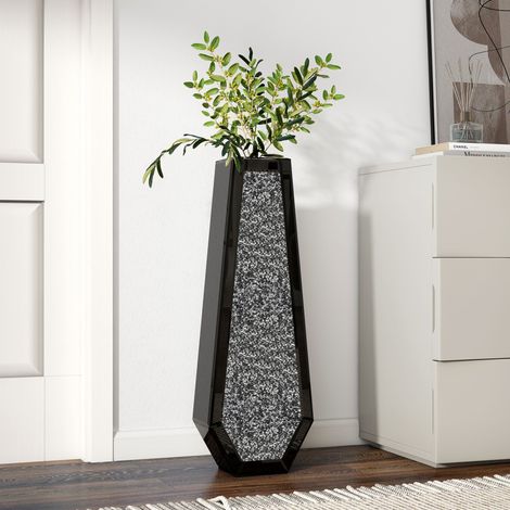 30in Modern Glam Black Mirrored Crystal Floor Vase - Tall Decorative Vase with Crushed Diamond Inlay for Living Room, Entryway, Home Accent (1/5)