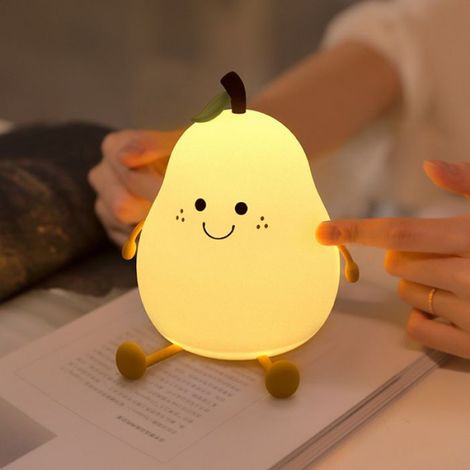 Veilleuse En Silicone Forme De Poire - 7 Couleurs Led - Rechargeable Usb - Pour Chambre D Enfant - 1 Unite (1/3)