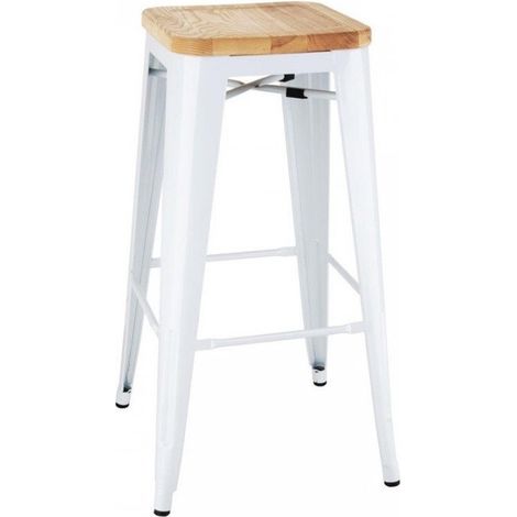 Tabourets hauts Bistro avec coussin d'assise en bois blanc (paquet de 4) - BOLERO (1/5)