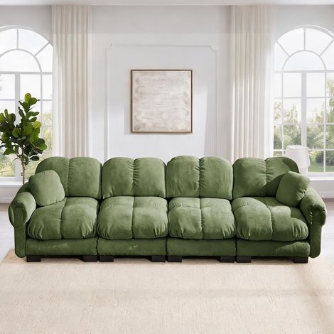 Canapé modulable en chenille verte avec coussins épais (1/5)