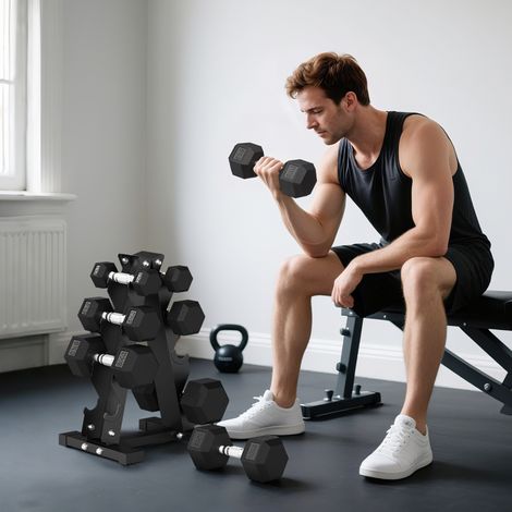 Juego de Mancuernas 2x2kg 2x5kg 2x8kg 2x10kg con Soporte de Almacenamiento para Ejercicio Entrenamiento Negro (1/5)