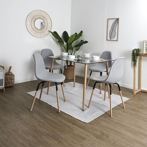 VERANA - Pack Table en Verre + 4 Chaises Gris Chiné Clair (1/5)