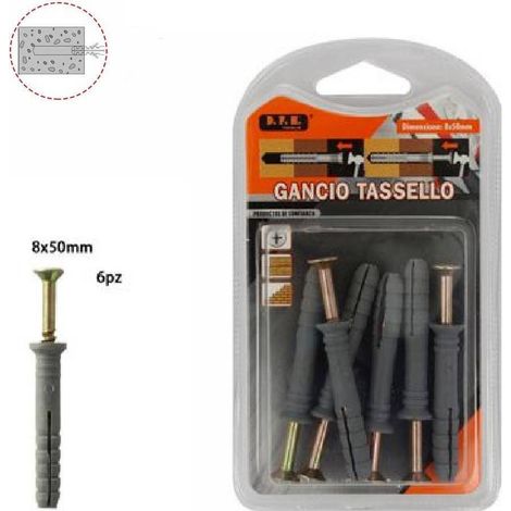 TRADE SHOP - Set 6 Pezzi Tasselli Fisher Viti Vite Chiodi Gancio Tassello Misura 8x50mm 69052 -