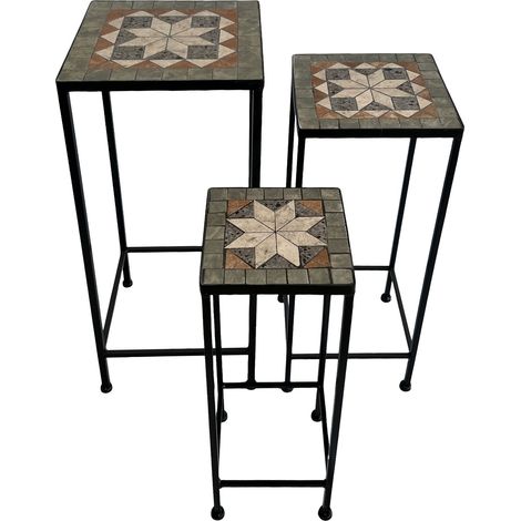 Axi Eline Etagère À Plantes Carrée En Mosaïque Étoile Gris/Marron – Lot De 3 Pièces Table À Plantes Avec Incrustations De Carreaux De Mosaïque En Céramique Pour Le Jardin / Le Balcon / La Terrasse (1/5)