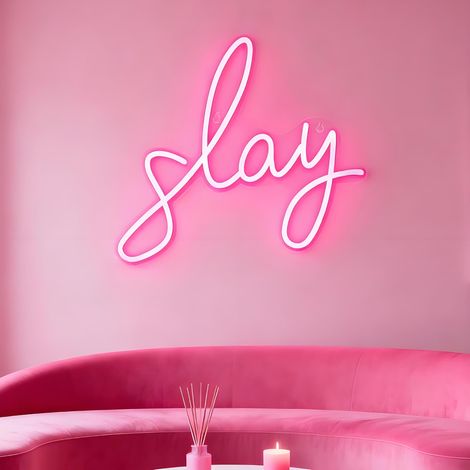Enseigne néon « Slay » – LED dimmable pour chambre, bar, fête et salon  lampe d'ambiance alimentée par USB (8,5 x 12,6 pouces) (1/5)