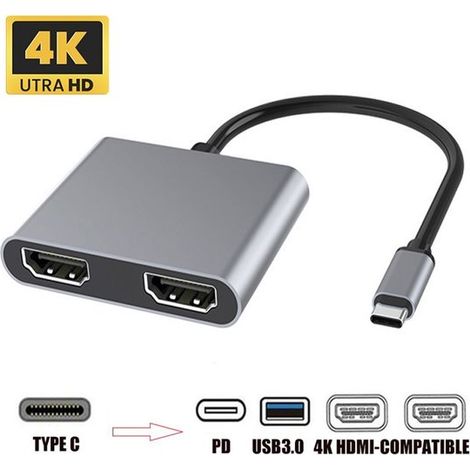 Estación de acoplamiento USB 3.0, concentrador USB PD USB Tipo-C a doble HDMI, compatible con extensión de pantalla. (1/5)