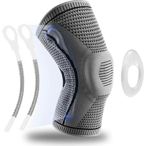 Genouillère de compression avec plaque rotulienne en gel et stabilisateurs latéraux à ressort, support médical pour la course à pied, taille L. (1/5)