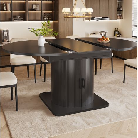 Table extensible avec rangement 118-158 x 118 x 76 cm, MDF et métal, noire HAVRYA (1/5)