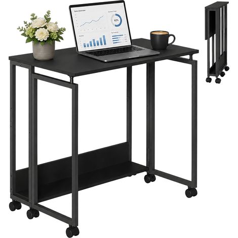 Relaxdays Schreibtisch klappbar, Rollen, Computertisch, platzsparend, HBT: 75x80x50 cm, Bürotisch, Metall, schwarz (1/5)