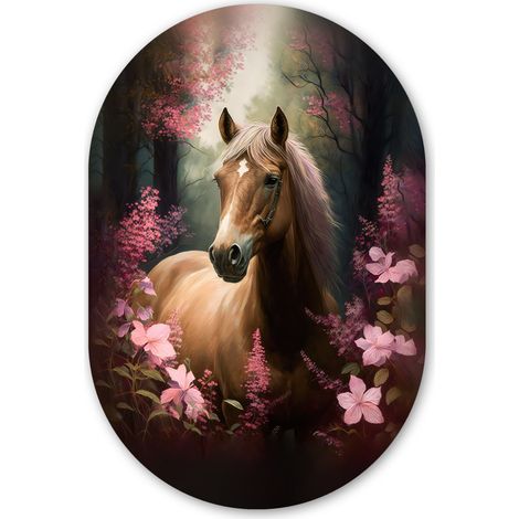 CERCHIO DA PARETE Cavallo - Fiori - Rosa - Natura - Foresta 40x60 cm (1/3)