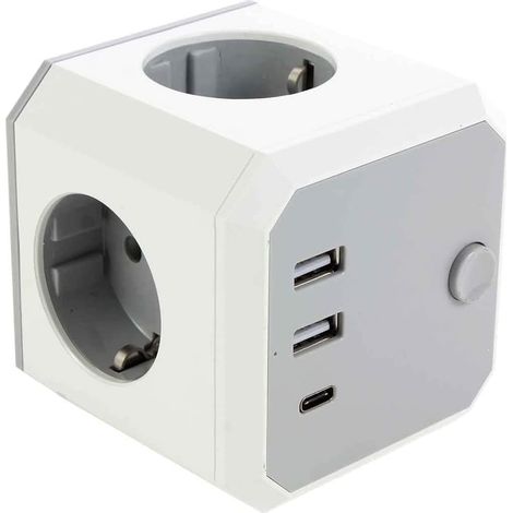 Multiprise 7 en 1 4 prises 2 usb 1 type c interrupteur bureau