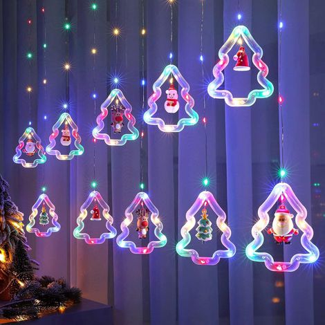 Guirlande lumineuse de Noël 3M, rideau lumineux, lumières de fenêtre de Noël pour les décorations de Noël dans la chambre à coucher, 3 m, 8 modes, télécommande USB, couleur(forme de sapin de Noël)-1 (1/5)