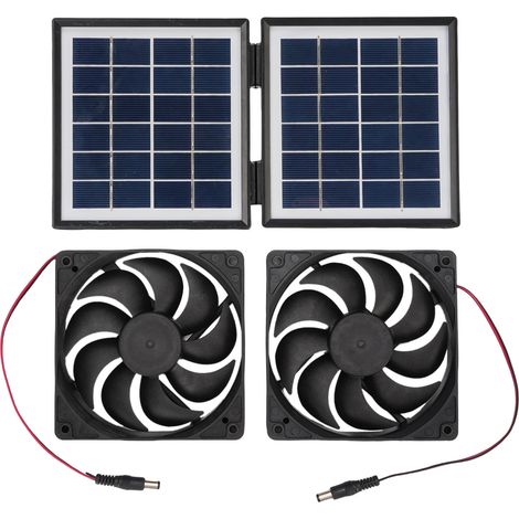 Kit de ventilation solaire avec 2 ventilateurs 5W et panneau solaire 10W pour véhicule, animalerie, pièce technique