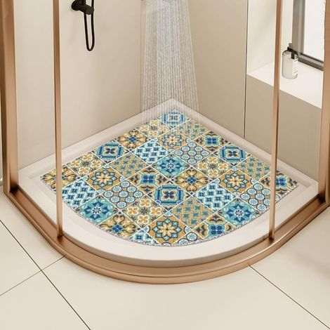 Eck-Duschmatte aus Luffa, rutschfest und schimmelresistent für das Badezimmer mit Ablauf (blau, 60 x 60 cm) (1/5)