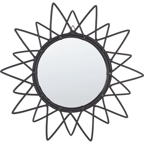 Espejo de pared marco de ratán negro ø 61 cm colgante sala de estar moderno Aroek