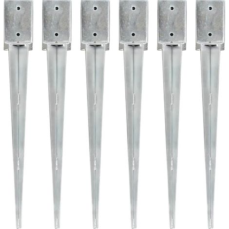 145414 vidaXL Ground Spikes 6 pcs Silver 9x9x75 cm Galvanised Steel (1/5)