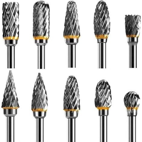 Jeu de Fraises Rotatives Acier Carbure de Tungstne Double Tranchant pour Outil rotatif, 10 pices Tige 1/8 pour Outil Rotatif pour Bricolage, Sculpture sur bois (1/4)
