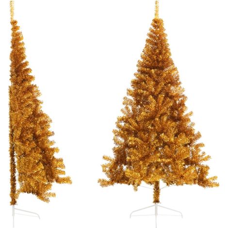 Künstlicher Halb-Weihnachtsbaum mit Ständer Gold 240 cm PET