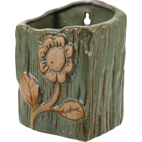 Pot de Fleurs Mural Vintage en Céramique avec Motif Floral, Jardinière Murale d'Intérieur pour Plantes Suspendues, Compatible Balcon et Salon, Décor Rustique et Gain de Place, (1/5)