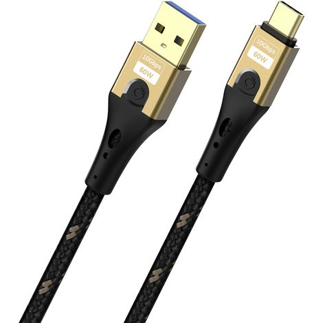 Oehlbach USB-Kabel   USB-A Stecker, USB-C® Stecker 1 m Schwarz/Gold Geflechtschirm D1C9551