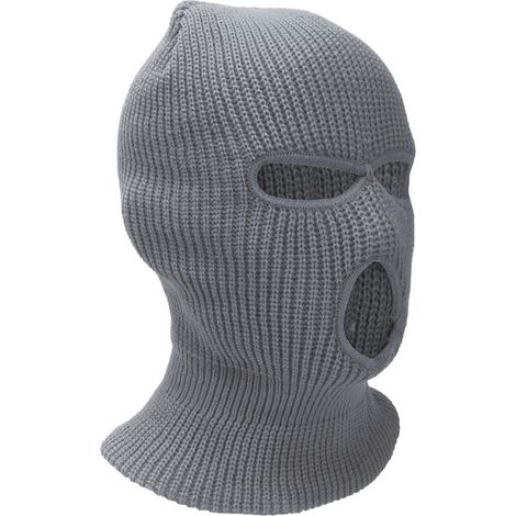 Masque intégral tricoté à 3 trous pour l'hiver, coupe-vent et chaud, idéal pour les sports de plein air comme le ski ou le snowboard. Gris. (1/5)