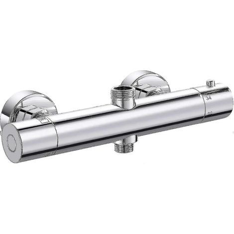 Mitigeur thermostatique de douche à 2 sorties, en laiton chromé, avec butée de sécurité anti-brûlure à 38 °C, fixation murale (1/5)