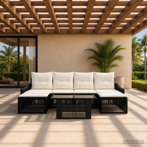 vidaXL Set Divano da Giardino 6 pz Nero e Bianco Crema polyrattan (1/5)