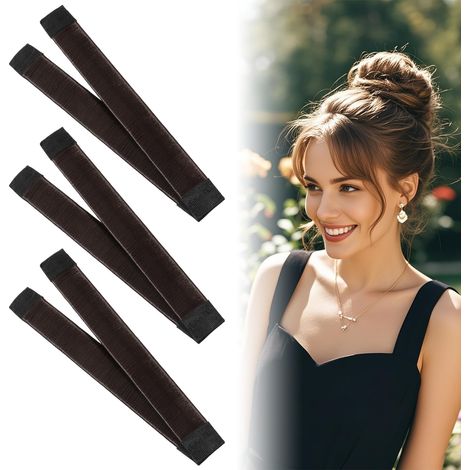 Lot de 3 accessoires pour chignon pour cheveux de femme, ballet, accessoires pour chignon, outil de tresse française, bigoudi, bandeau pour femmes et enfants, cheveux longs et courts (marron) (1/5)