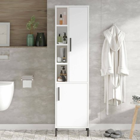 Armadio Multiuso 2 Ante Jongdari, Appendiabiti, 7 Ripiani, Apertura Battente, 45x174h cm Bianco (1/4)