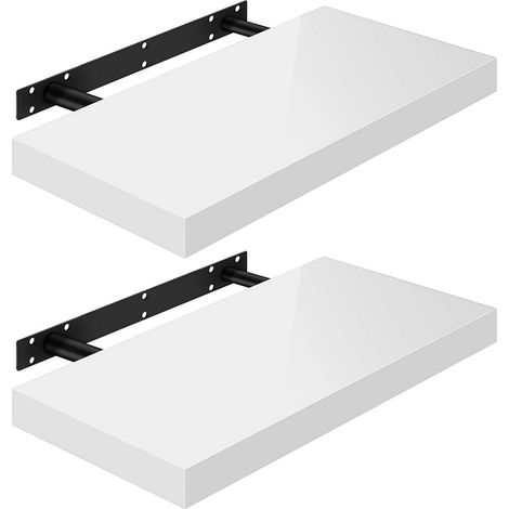 WOLTU 2er-Set Wandregal Wandboard freischwebend Schweberegal Holz Board weiß 60x22.9x3.8cm