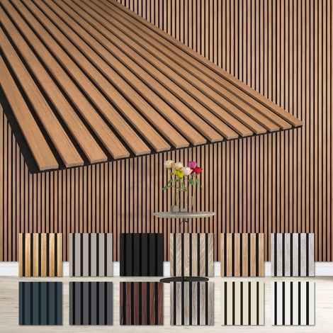 HEXIM Lamellen Akustikpaneele 1,67 m² flexible Wandpaneele 278x60cm MDF Wandverkleidung schalldämmend: Teak - AP09, 1 Paneel - 1.67m² (1/5)