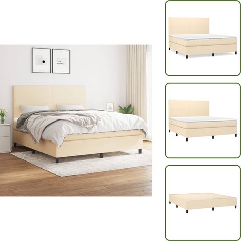 Boxspringbett mit Matratze Creme 160x200 cm Stoff - Boxspringbett - Doppelbett - Cremefarbenes Bett - Bettenrahmen - Matratze (1/5)