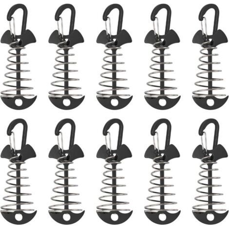 Piquets d'ancrage de surface, alliage d'aluminium coupe-vent, piquets de tente en arête de poisson avec boucle à ressort, ancrage de corde à vent portable pour camping en plein air, 10 pièces (1/4)