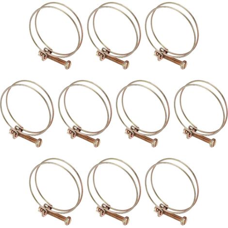 10pcs Colliers Réglables À Double Fil 56-60mm En Acier Au Carbone Pour Tuyaux Flexible De Collecte De Poussière En Caoutchouc PVC Pour Pompe De Piscine (1/5)