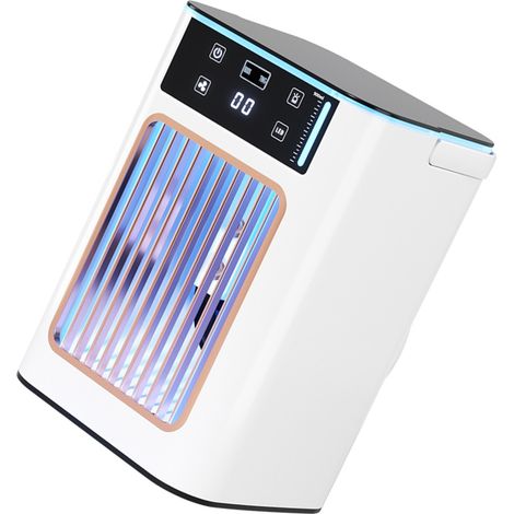 Climatiseur USB portable de bureau avec ventilateur à 3 vitesses et éclairage LED 7 couleurs, idéal pour rafraîchir les petits espaces.-AquaForge