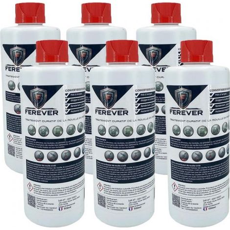 Lot 6 bidons convertisseur de rouille 0,5L longue durée, séchage rapide - FEREVER CV01x6 (1/5)