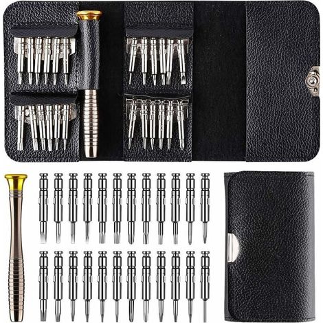 Tournevis Précision Mini 25 en 1 Kit, Kit de Tournevis 25 pièces Outils de Réparation, Set avec étui en Cuir, Tournevis Outils de Réparation (1/5)