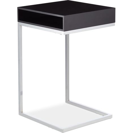 Mesa auxiliar en forma de C con cajón de almacenamiento 64 x 42 x 60 cm diseño moderno acabado mate en metal plateado 130011863 (1/4)